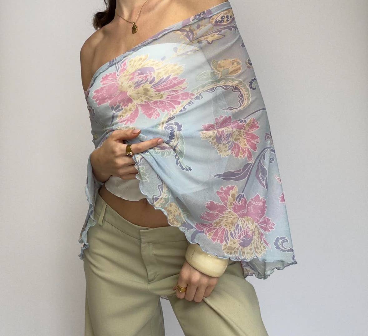 Floral Mesh Poncho Top Blue