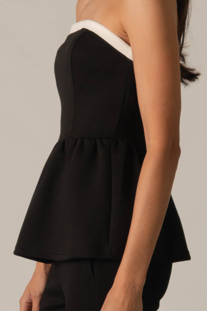 P. CILL "Butter Modal" Contrast Border Peplum Tube Top