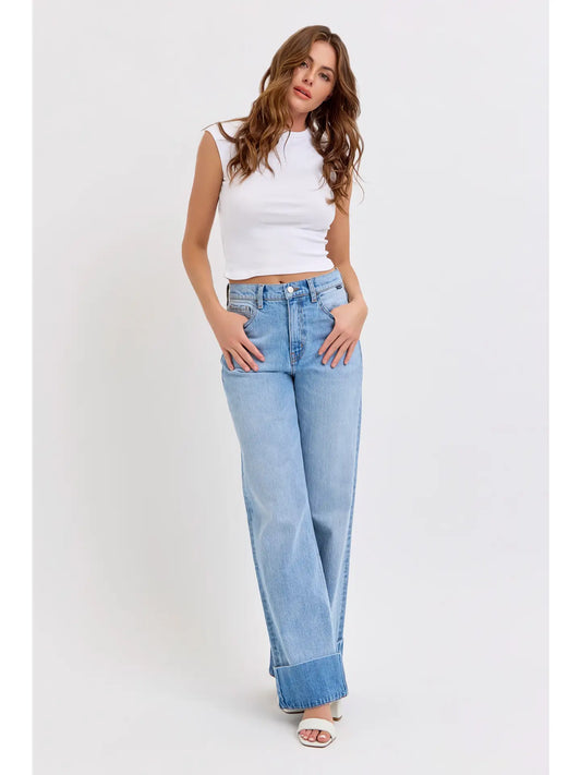 High Rise Wide Leg with Self High Cuffed Hem