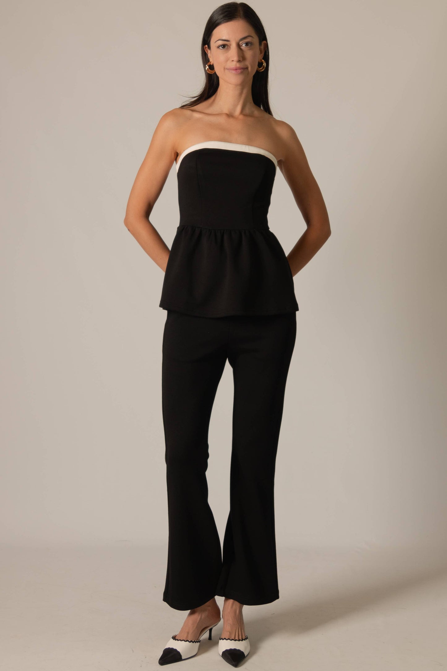 P. CILL "Butter Modal" Contrast Border Peplum Tube Top