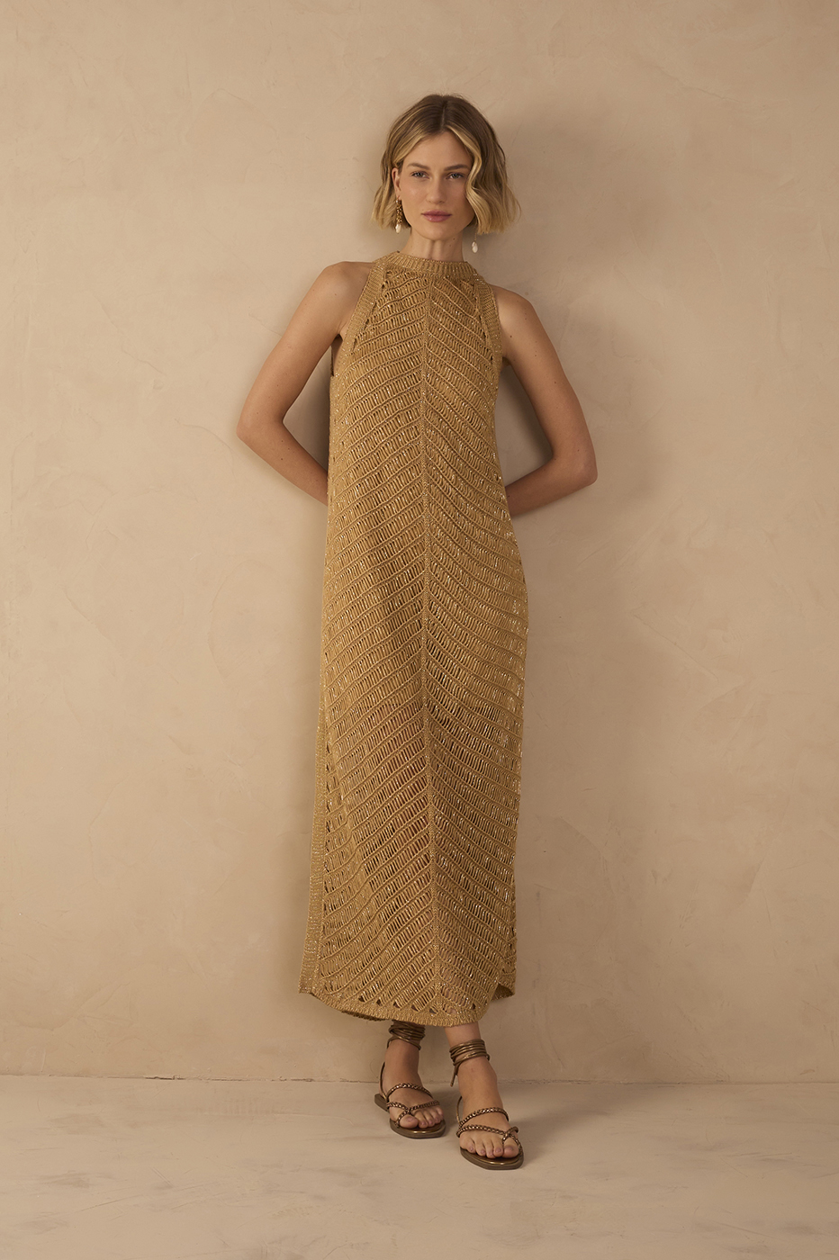 Gold Knit Crochet Dress