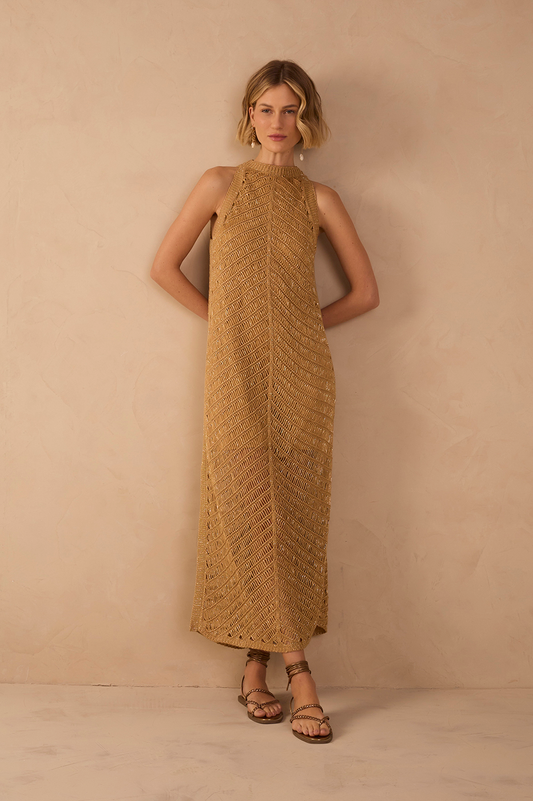Gold Knit Crochet Dress