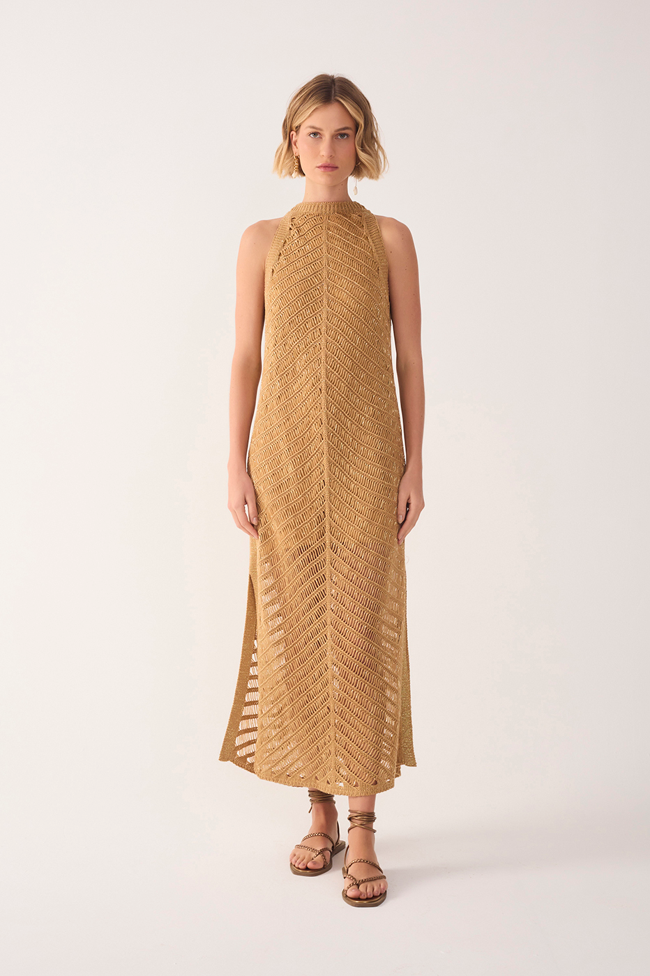 Gold Knit Crochet Dress