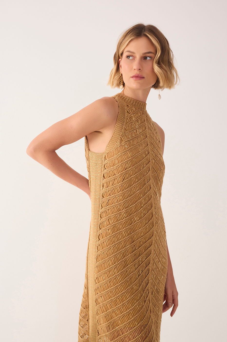 Gold Knit Crochet Dress