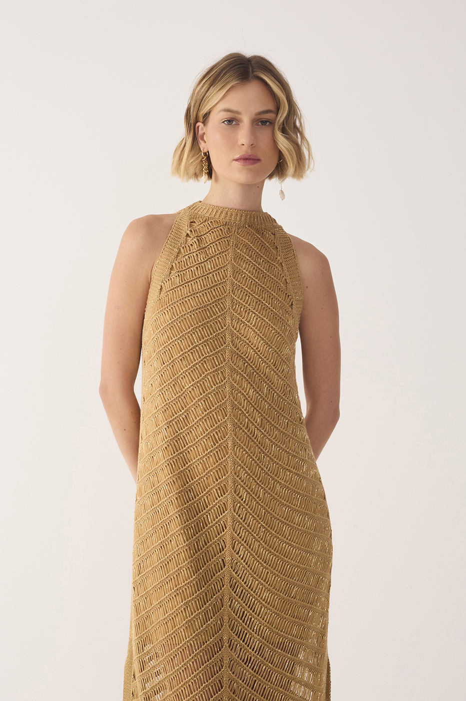Gold Knit Crochet Dress