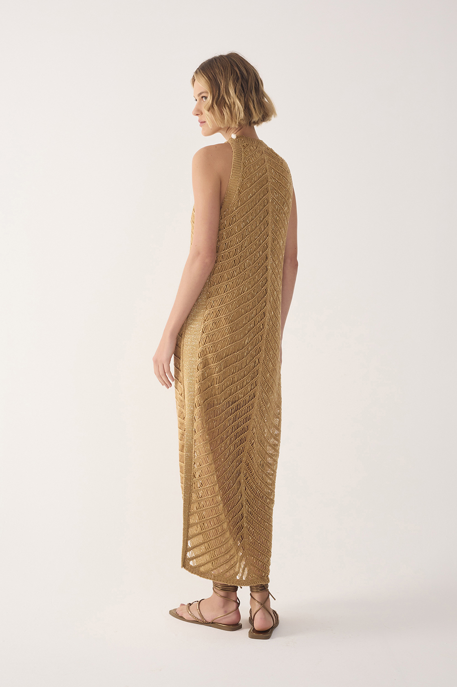 Gold Knit Crochet Dress