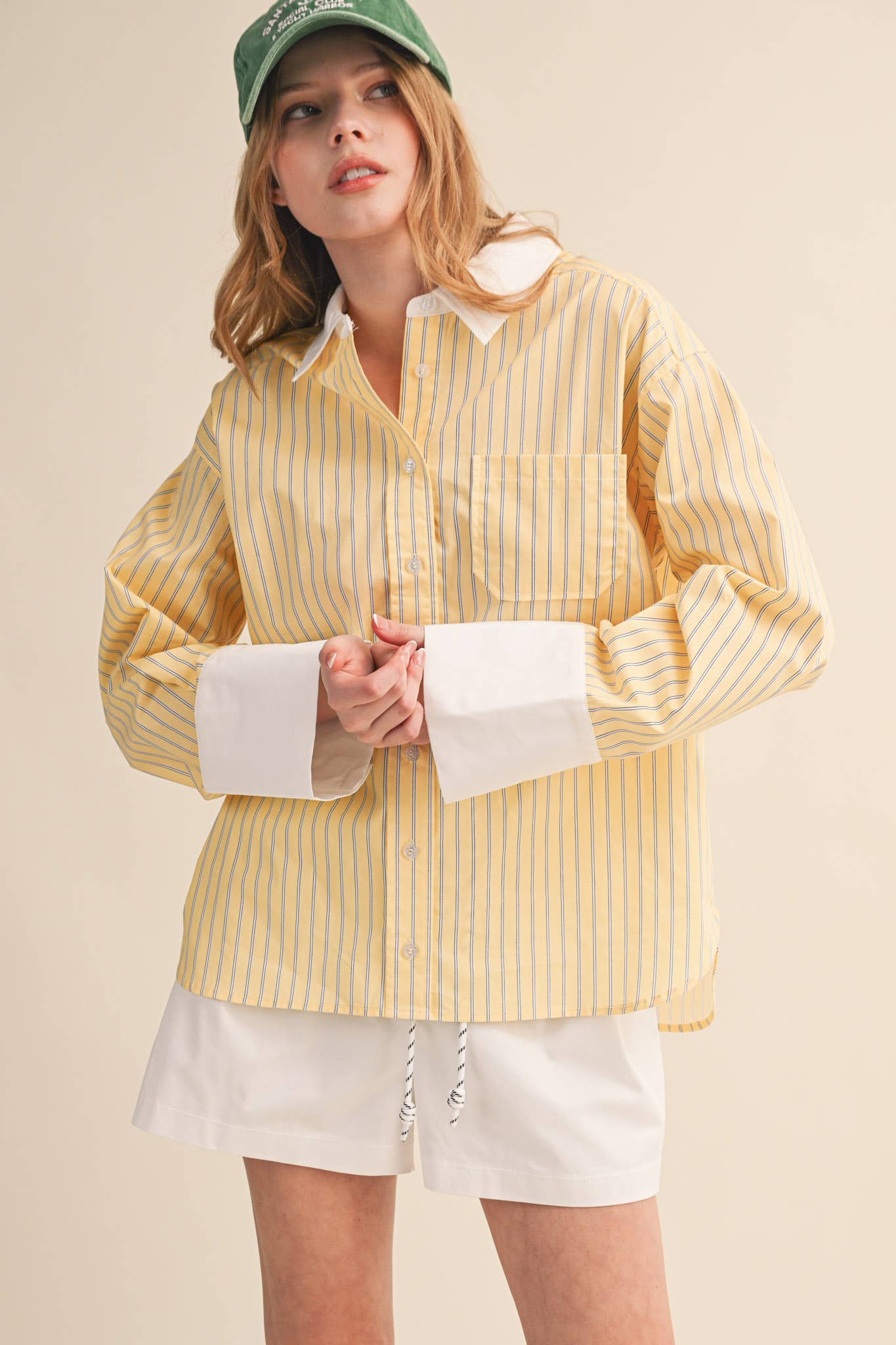 STRIPED CUFF BUTTON DOWN SHIRT