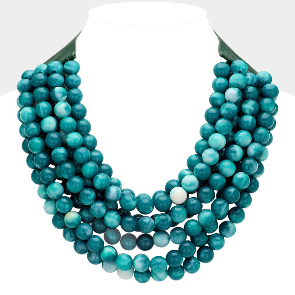 Chunky Acrylic Bead Layered Faux Leather Magnetic Necklace