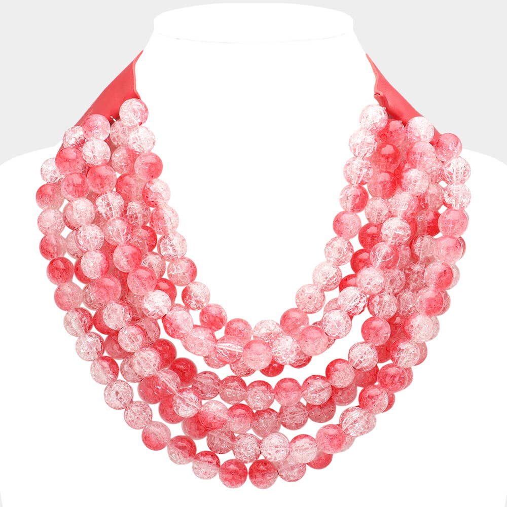 Chunky Acrylic Bead Layered Faux Leather Magnetic Necklace