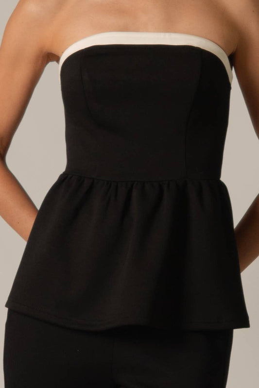 P. CILL "Butter Modal" Contrast Border Peplum Tube Top