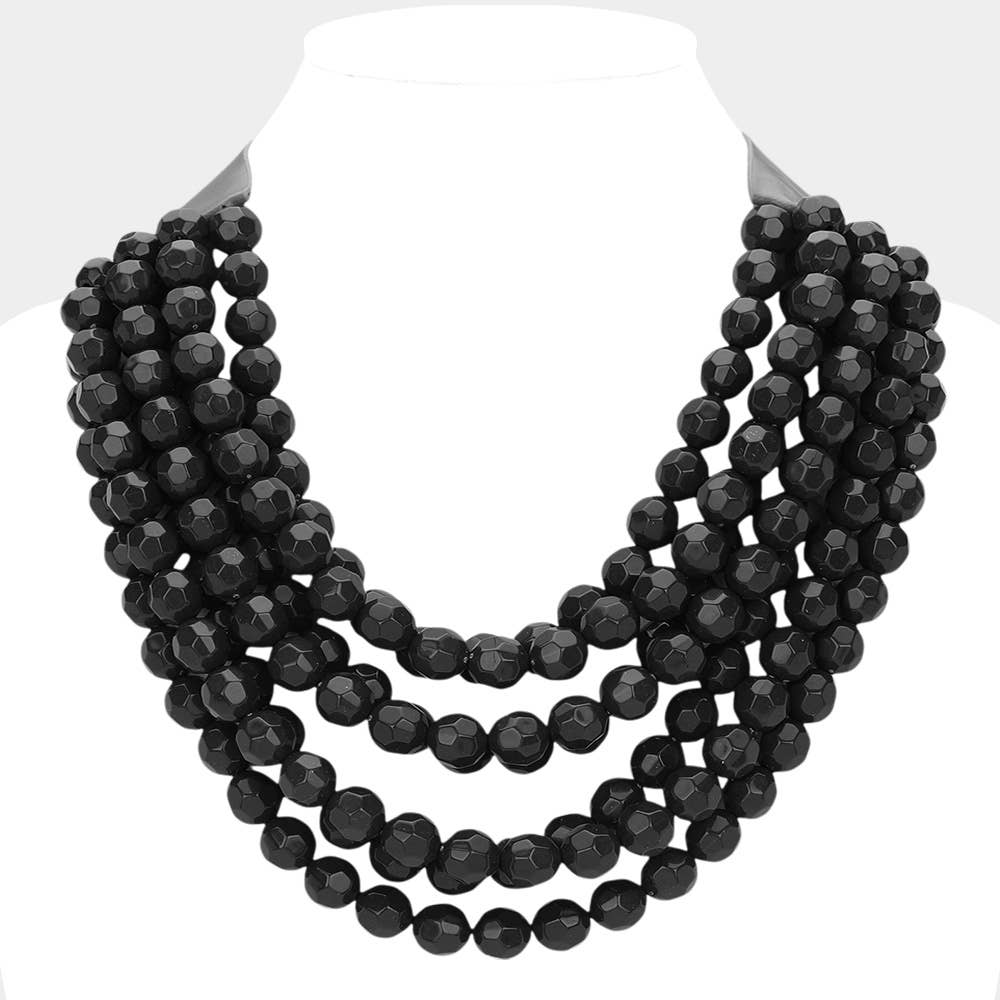 Chunky Acrylic Bead Layered Faux Leather Magnetic Necklace