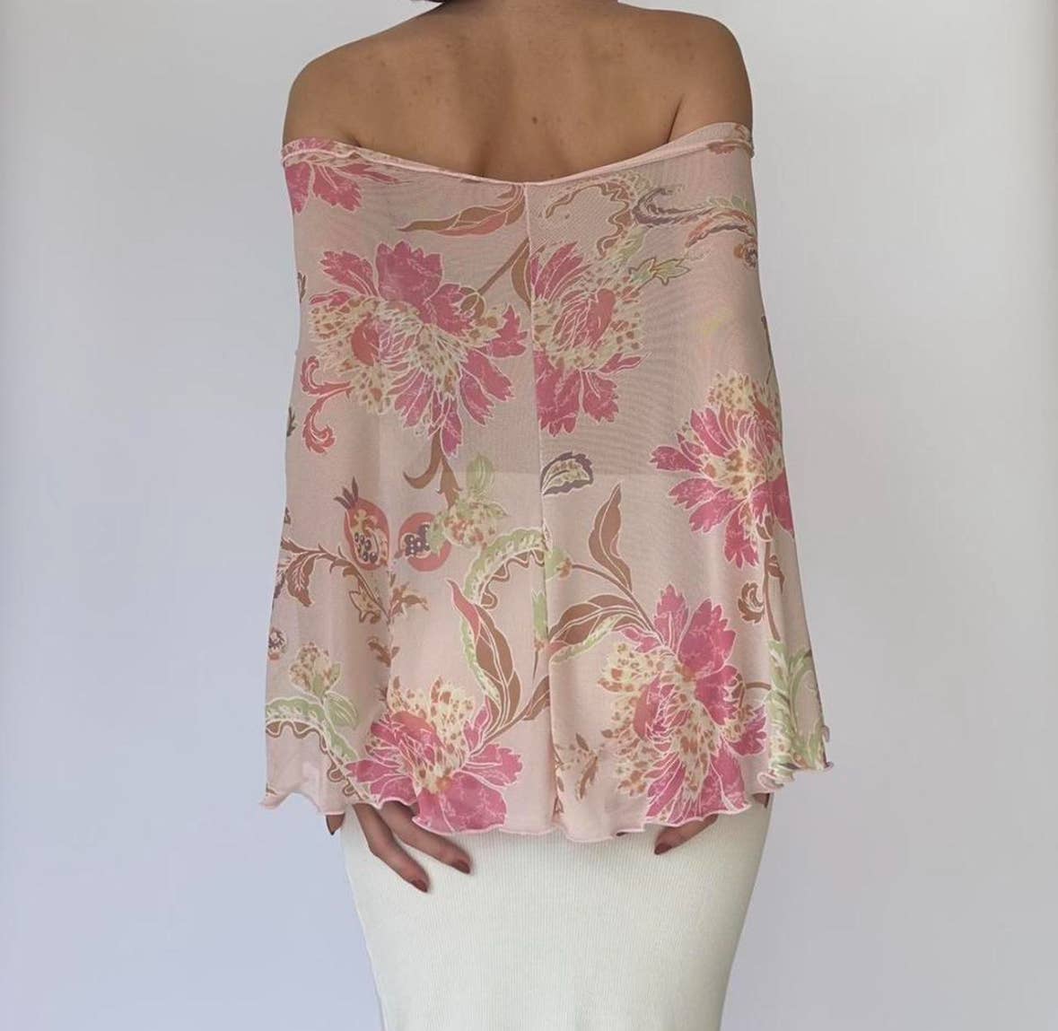 Floral Mesh Poncho Top Pink