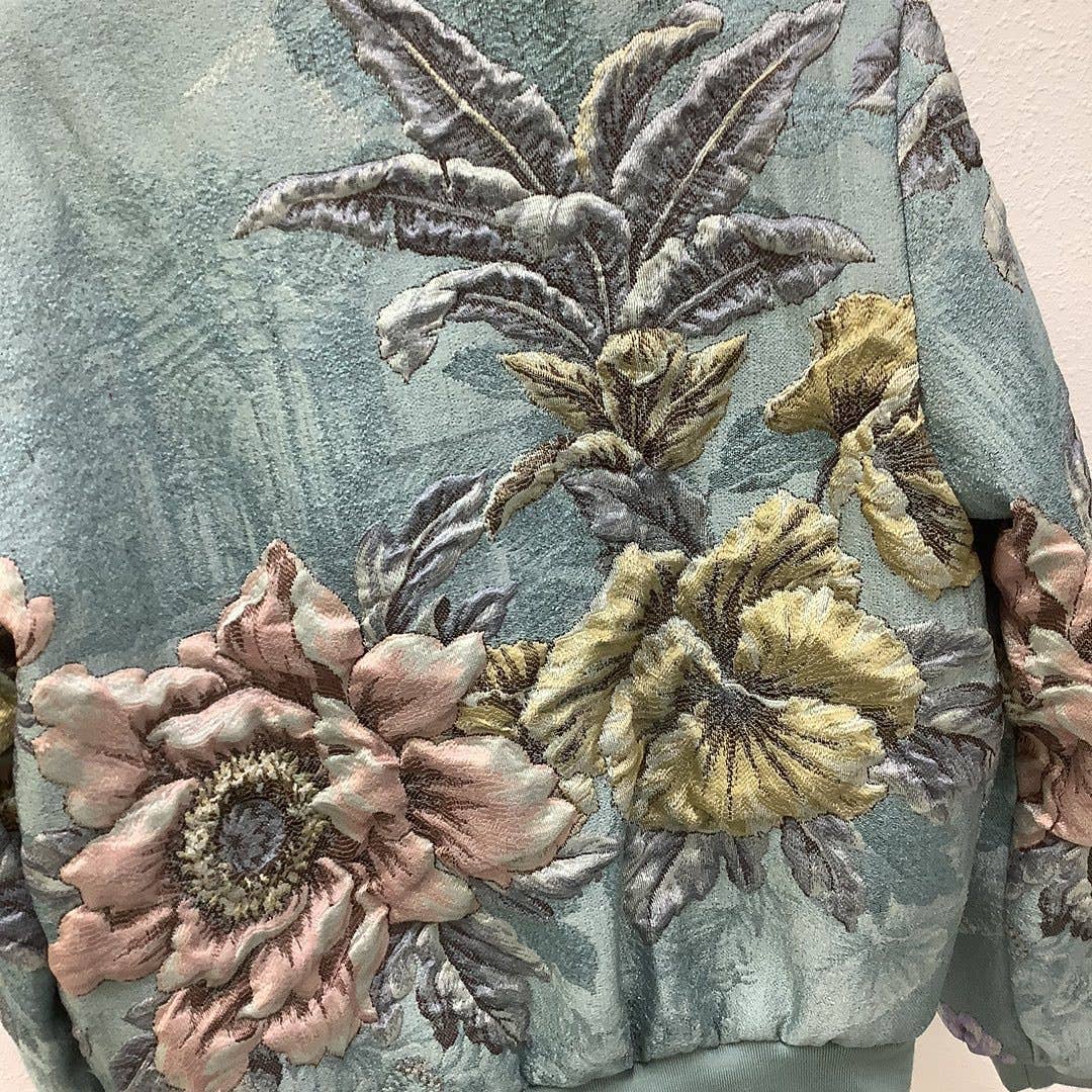 Floral Embroidered Zip Front Bomber Jacket