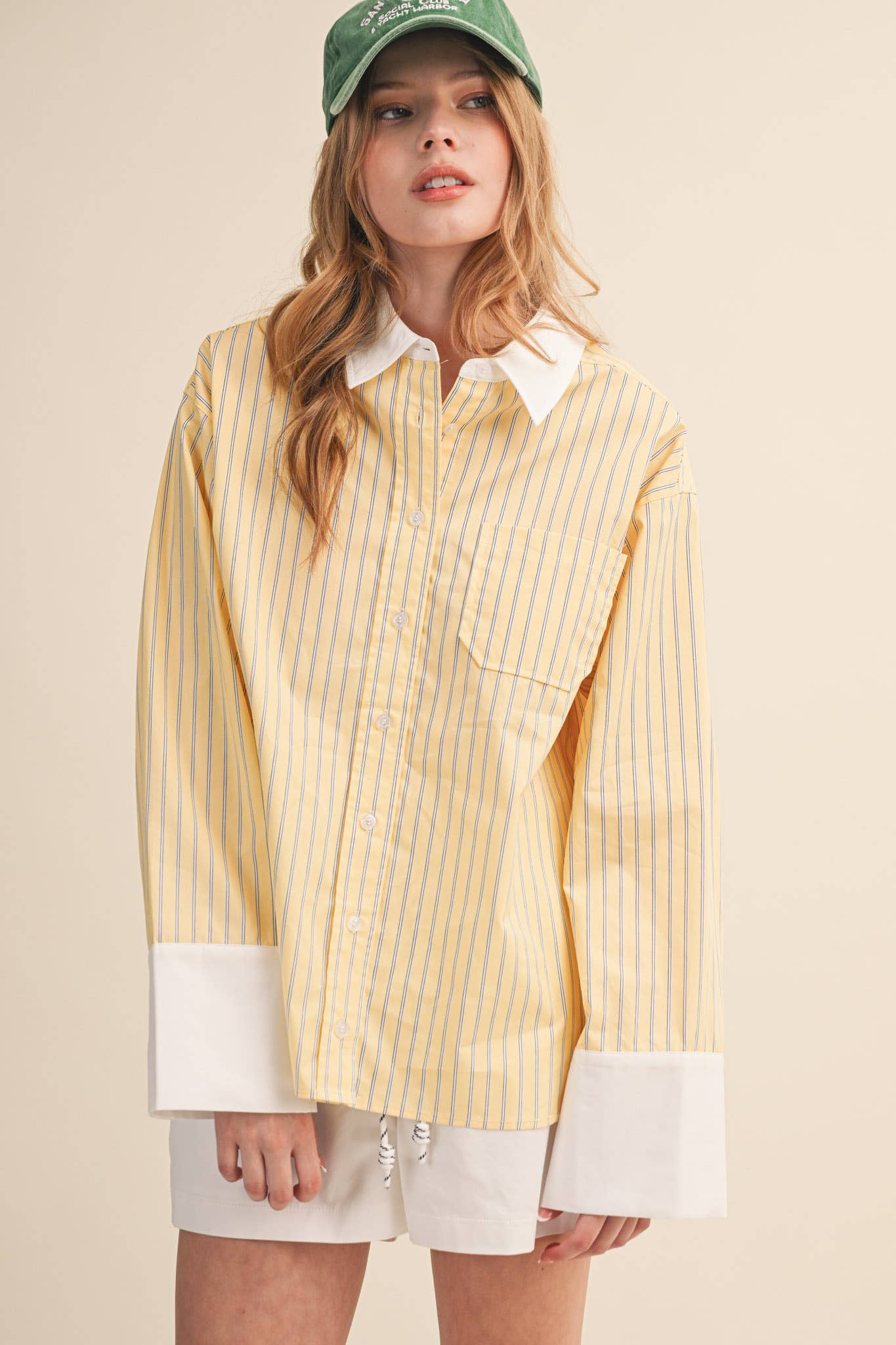 STRIPED CUFF BUTTON DOWN SHIRT