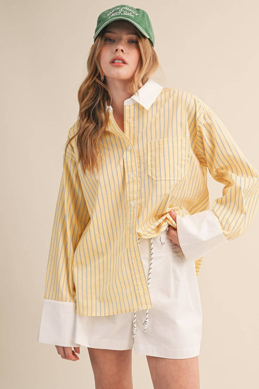 STRIPED CUFF BUTTON DOWN SHIRT