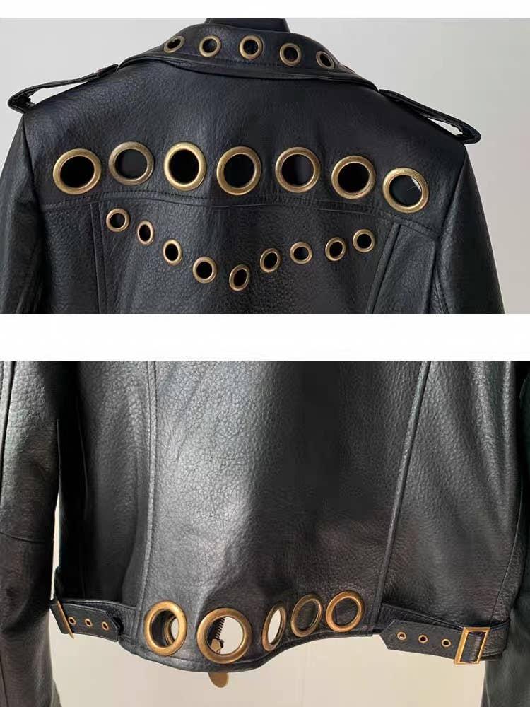 Lambskin Studded Moto Leather Cropped Jacket