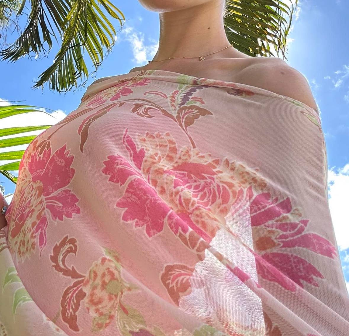 Floral Mesh Poncho Top Pink