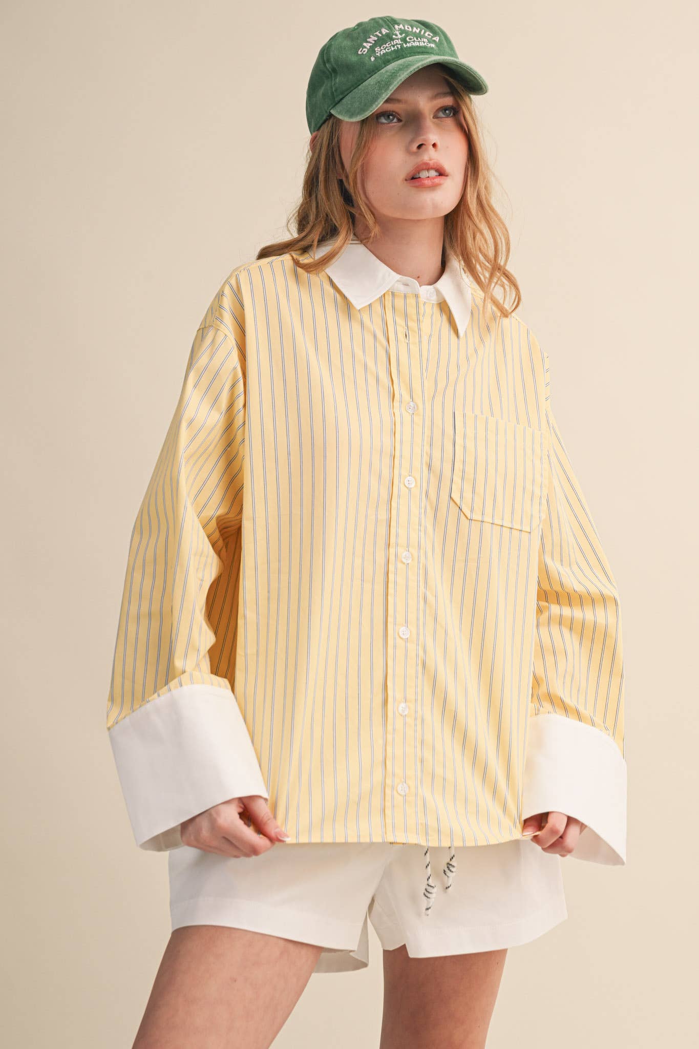 STRIPED CUFF BUTTON DOWN SHIRT