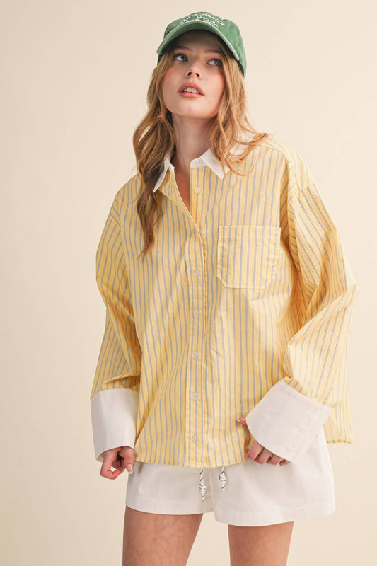 STRIPED CUFF BUTTON DOWN SHIRT