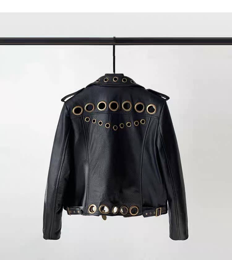Lambskin Studded Moto Leather Cropped Jacket