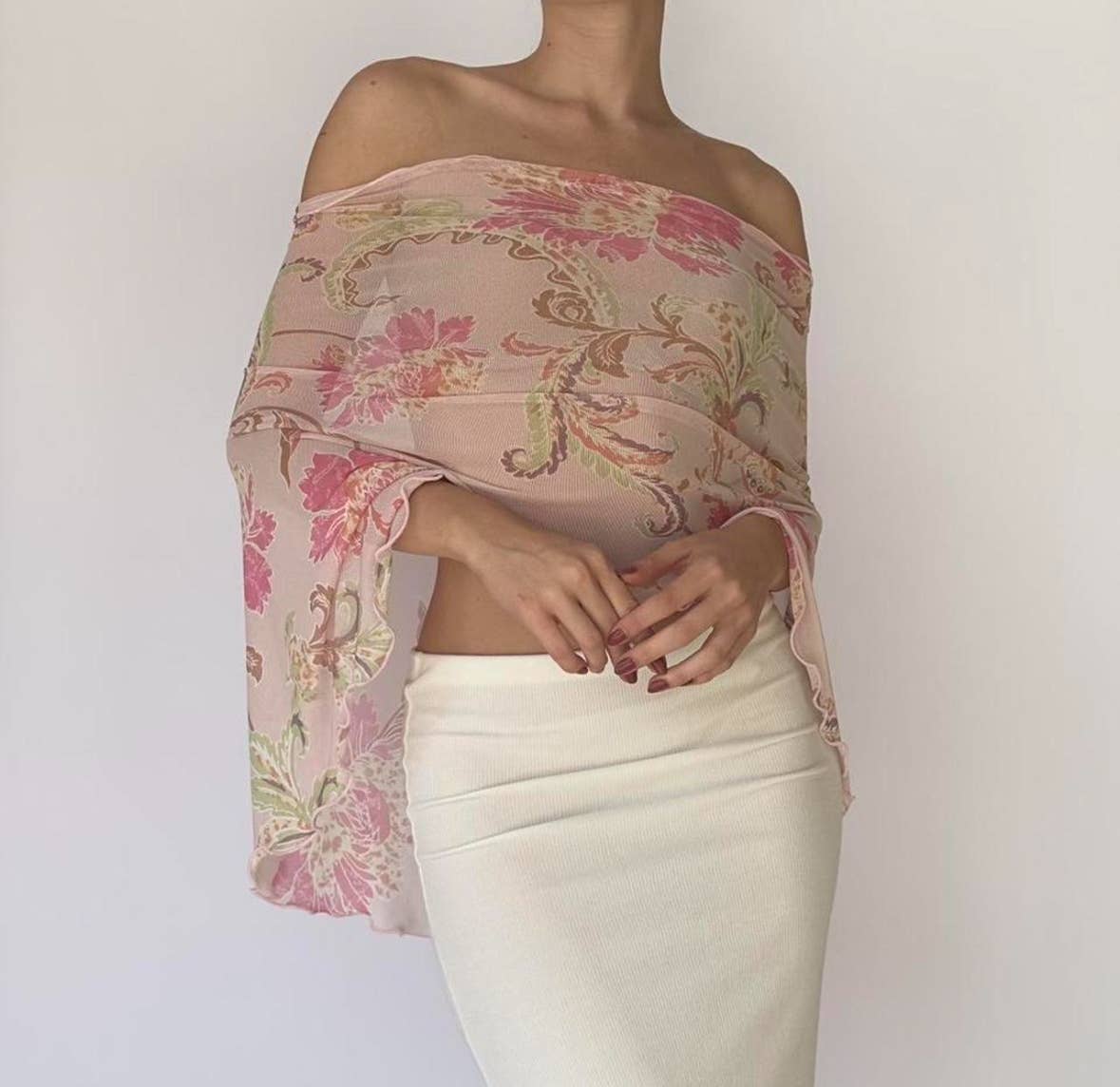 Floral Mesh Poncho Top Pink
