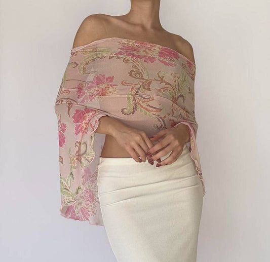 Floral Mesh Poncho Top Pink