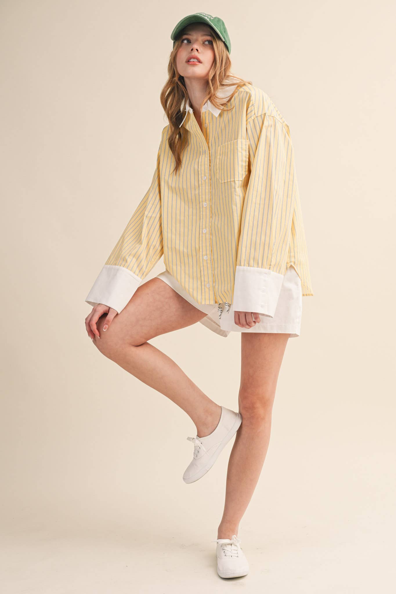 STRIPED CUFF BUTTON DOWN SHIRT