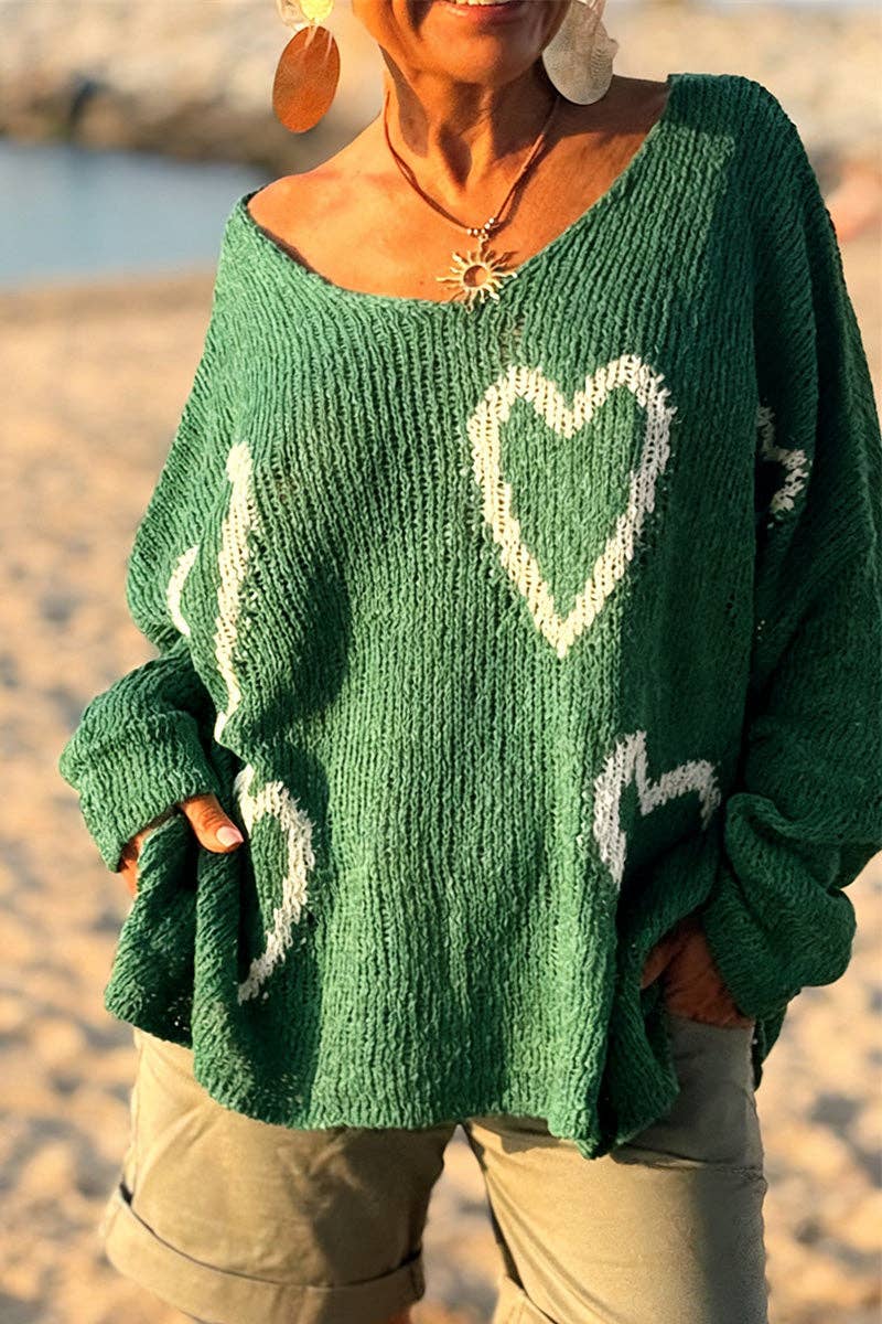 Heart Pattern Relaxed Sweater