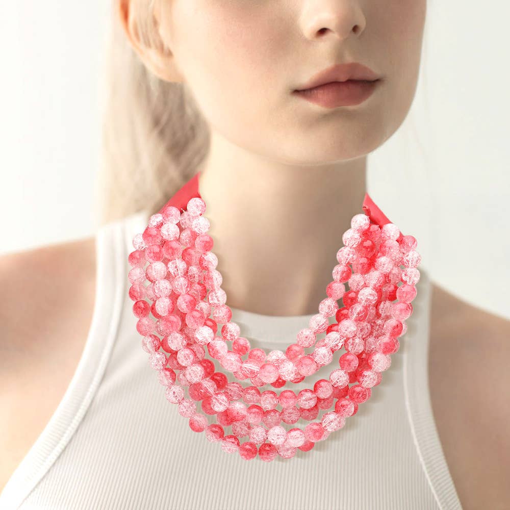 Chunky Acrylic Bead Layered Faux Leather Magnetic Necklace