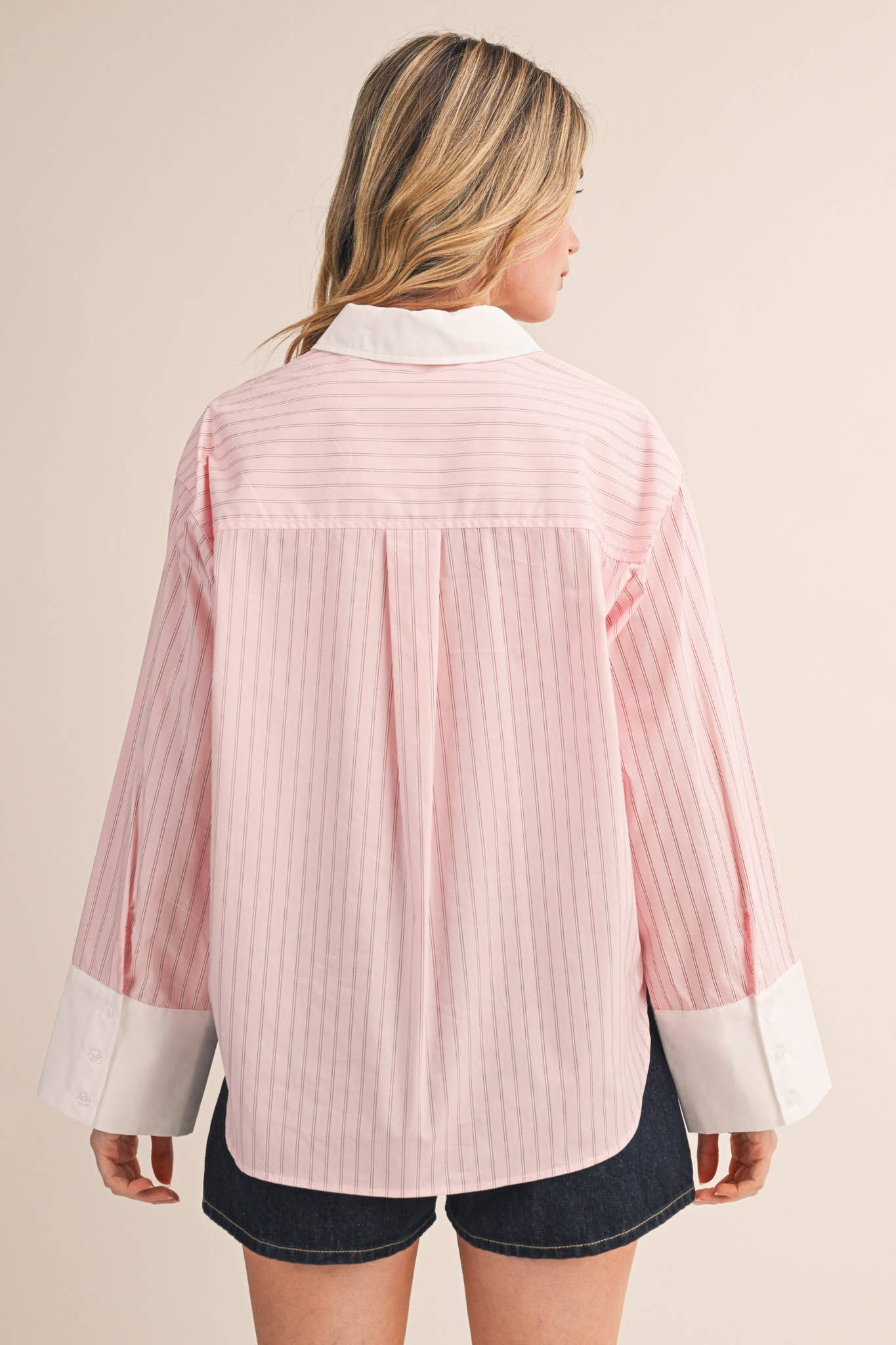 STRIPED CUFF BUTTON DOWN SHIRT