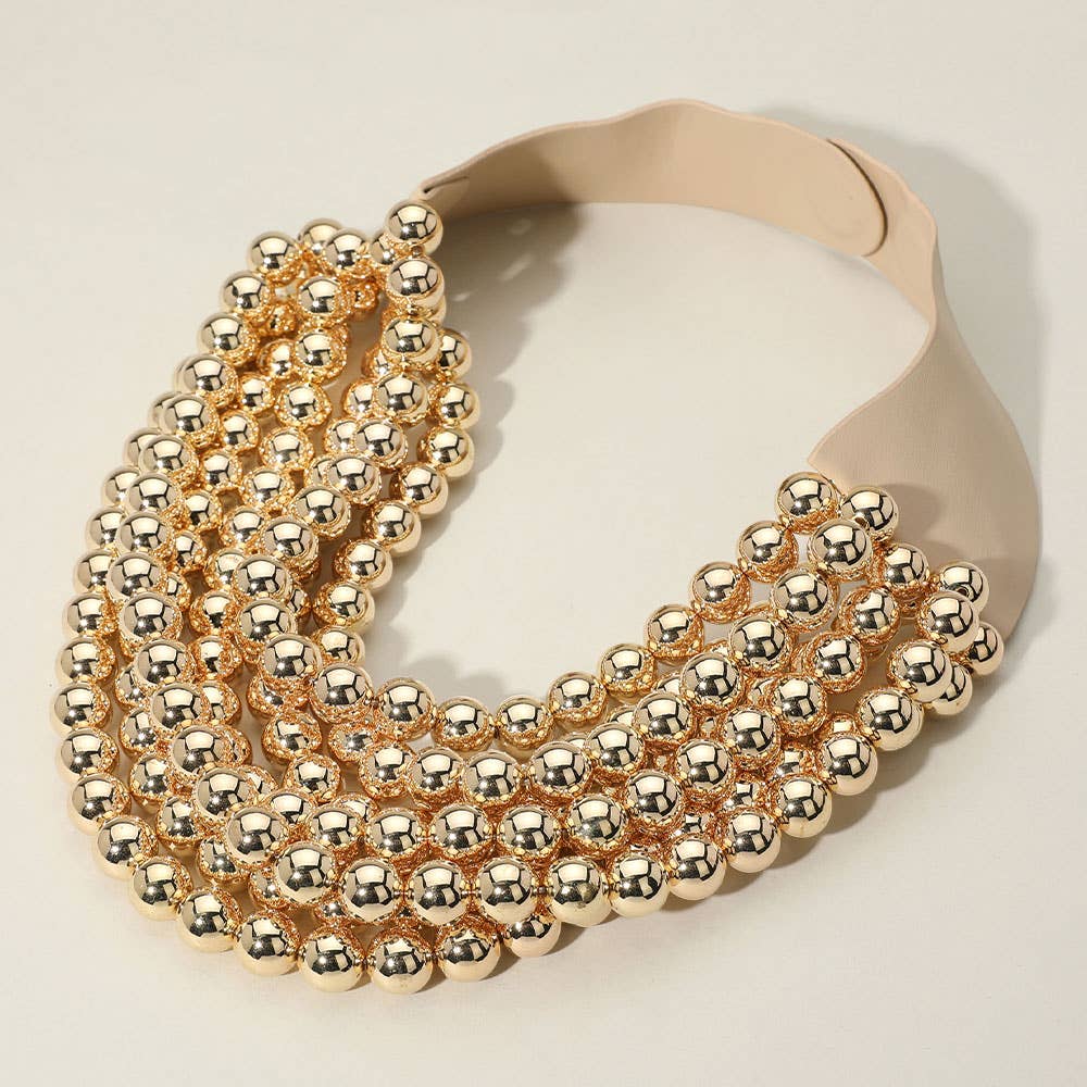 Chunky Acrylic Bead Layered Faux Leather Magnetic Necklace