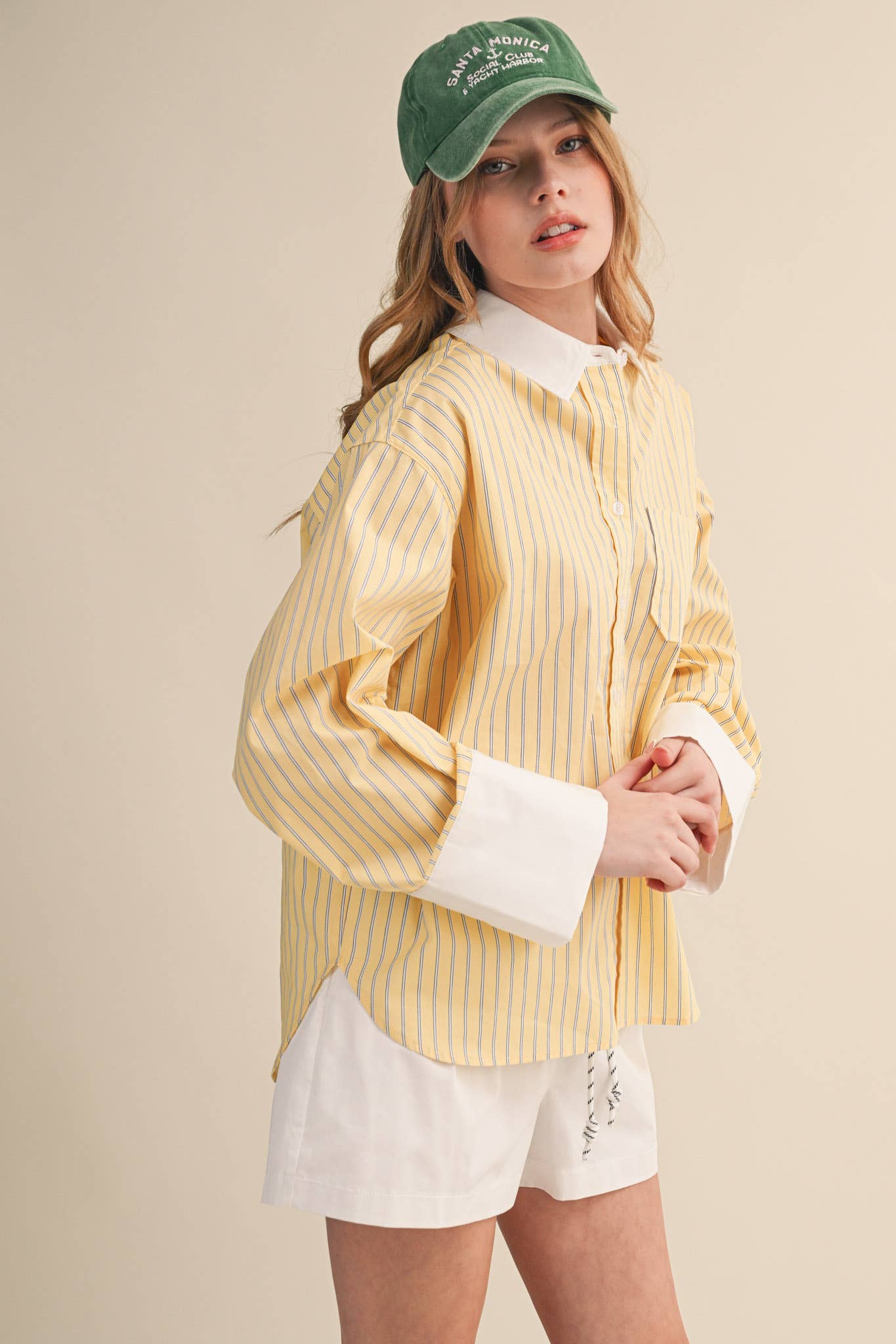STRIPED CUFF BUTTON DOWN SHIRT