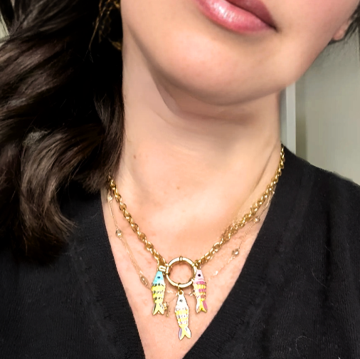 Lucky Fish Charm Collector Necklace Steel- Charm Collector