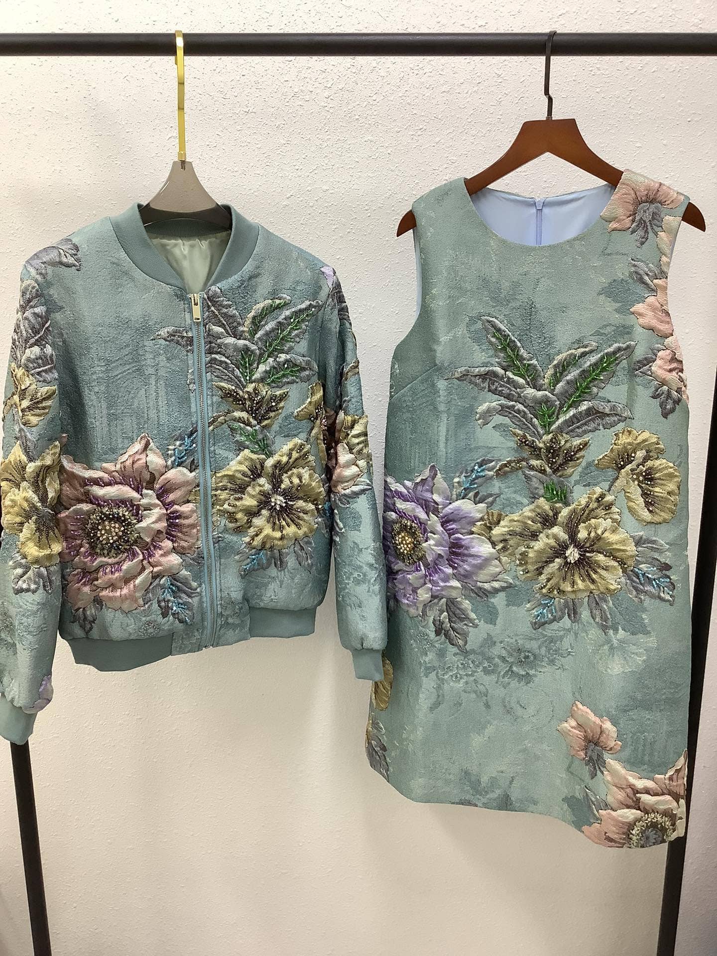 Floral Embroidered Zip Front Bomber Jacket