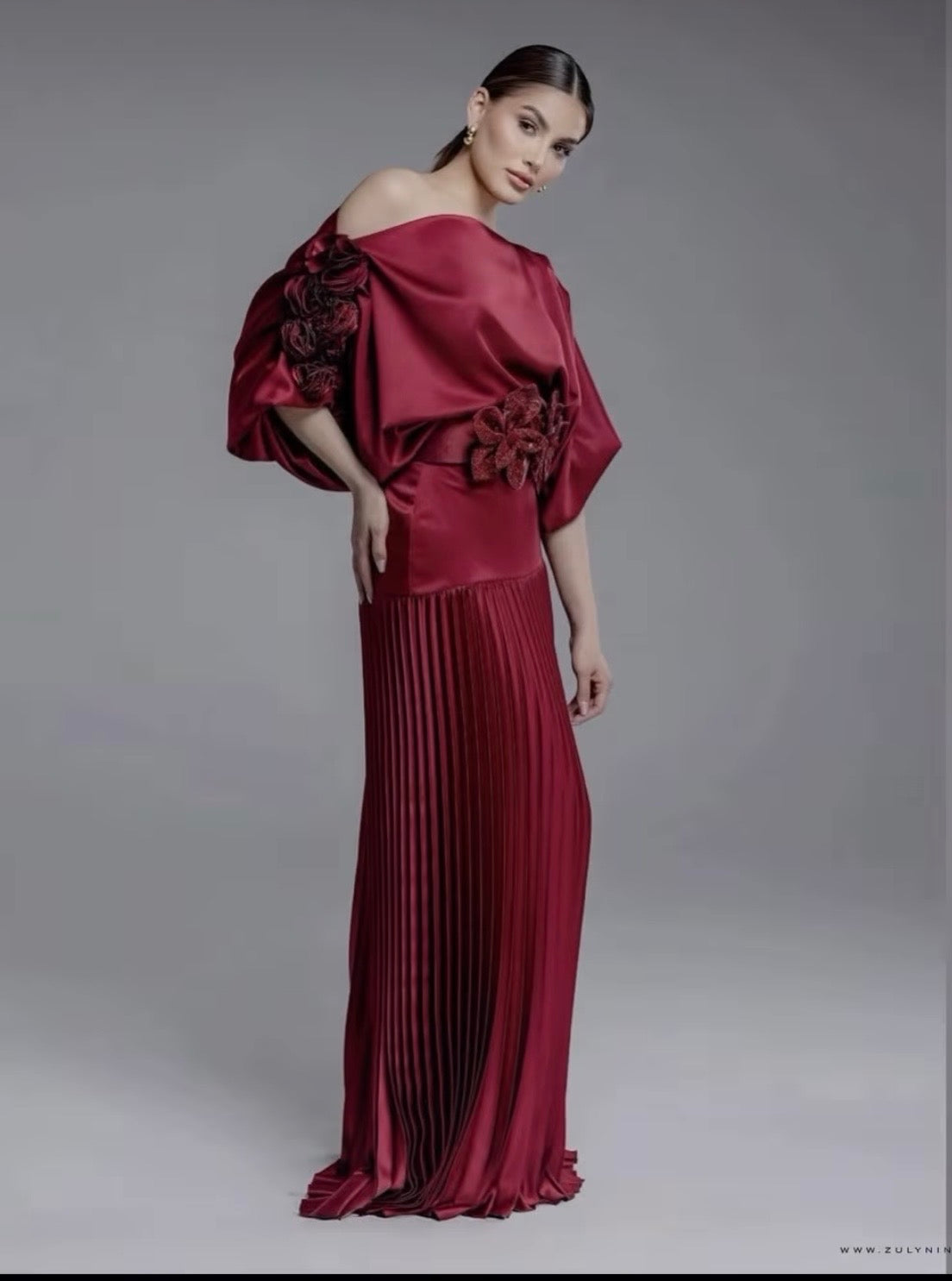 Wine Floral evening set