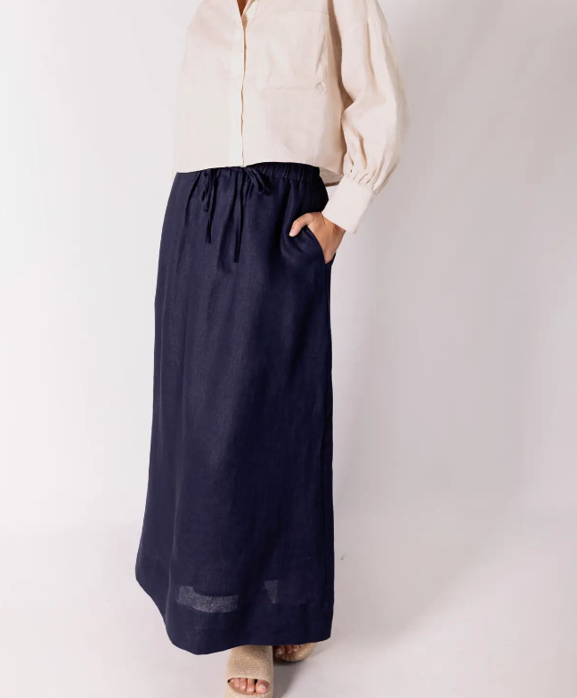 Navy Linen maxi skirt