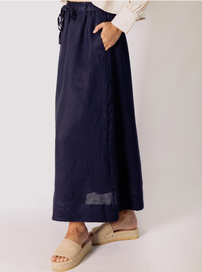 Navy Linen maxi skirt