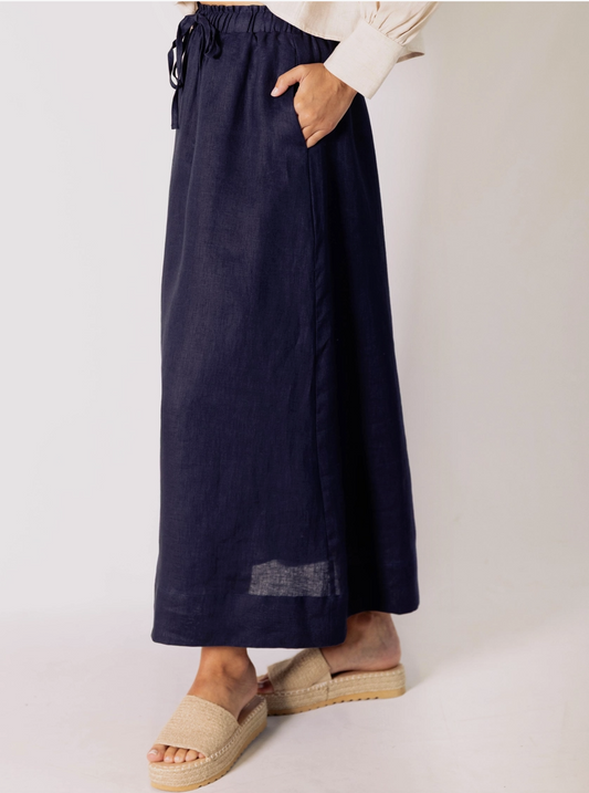 Navy Linen maxi skirt