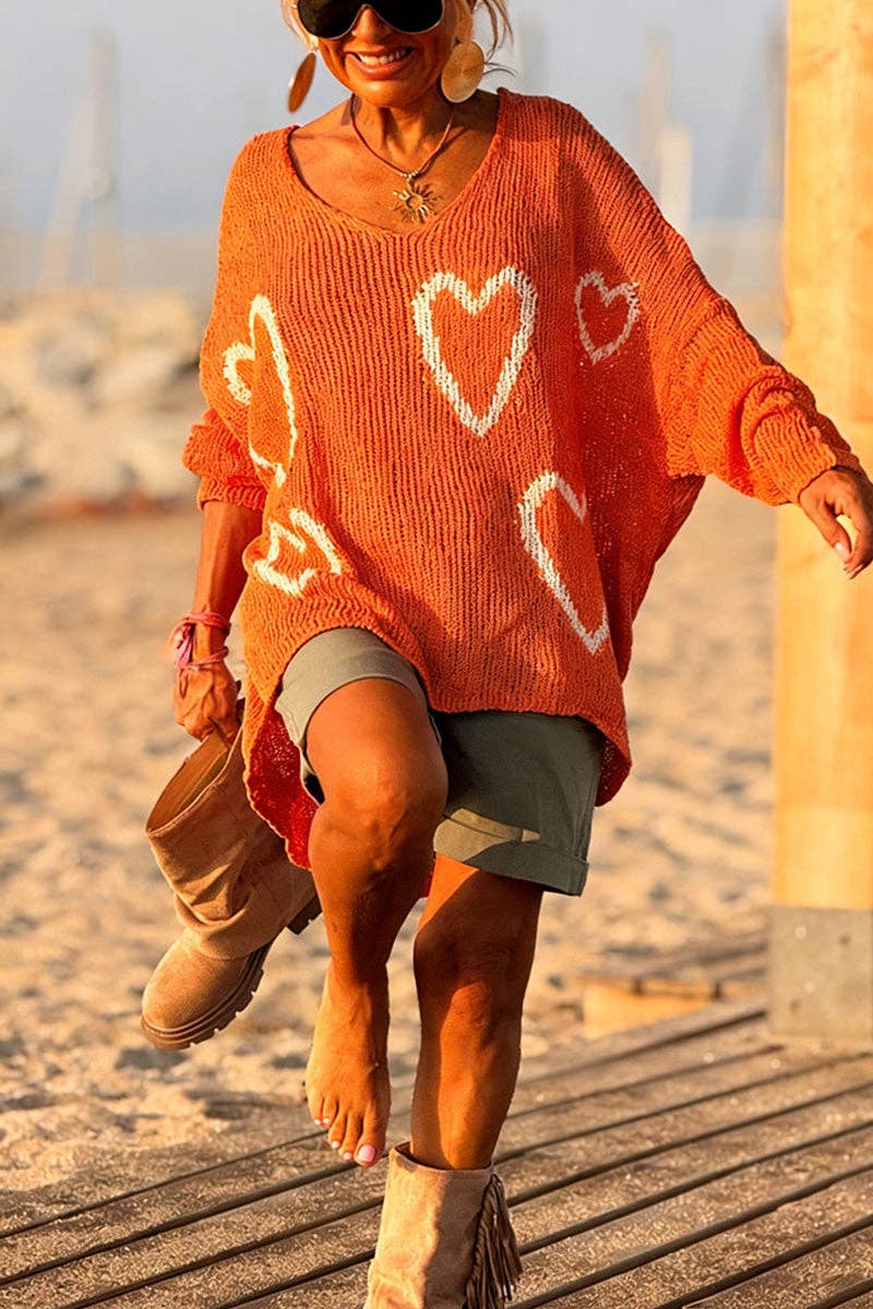 Heart Pattern Relaxed Sweater