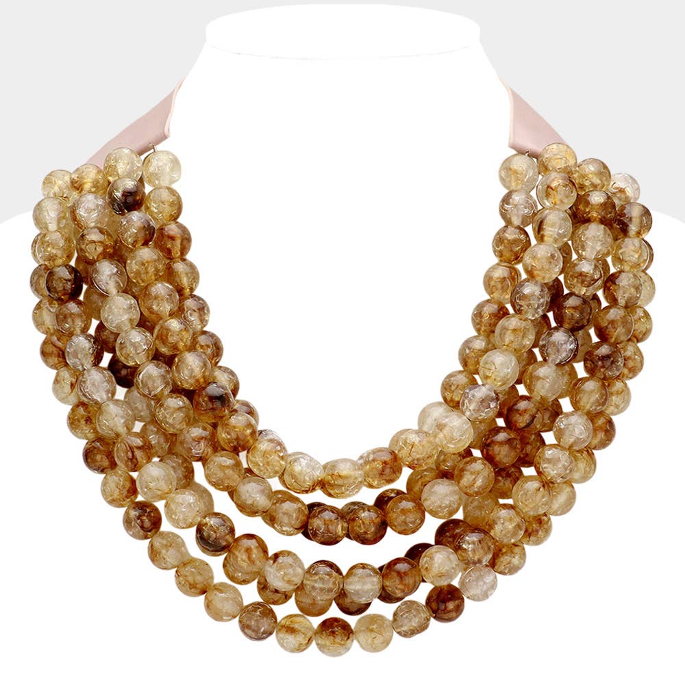 Chunky Acrylic Bead Layered Faux Leather Magnetic Necklace