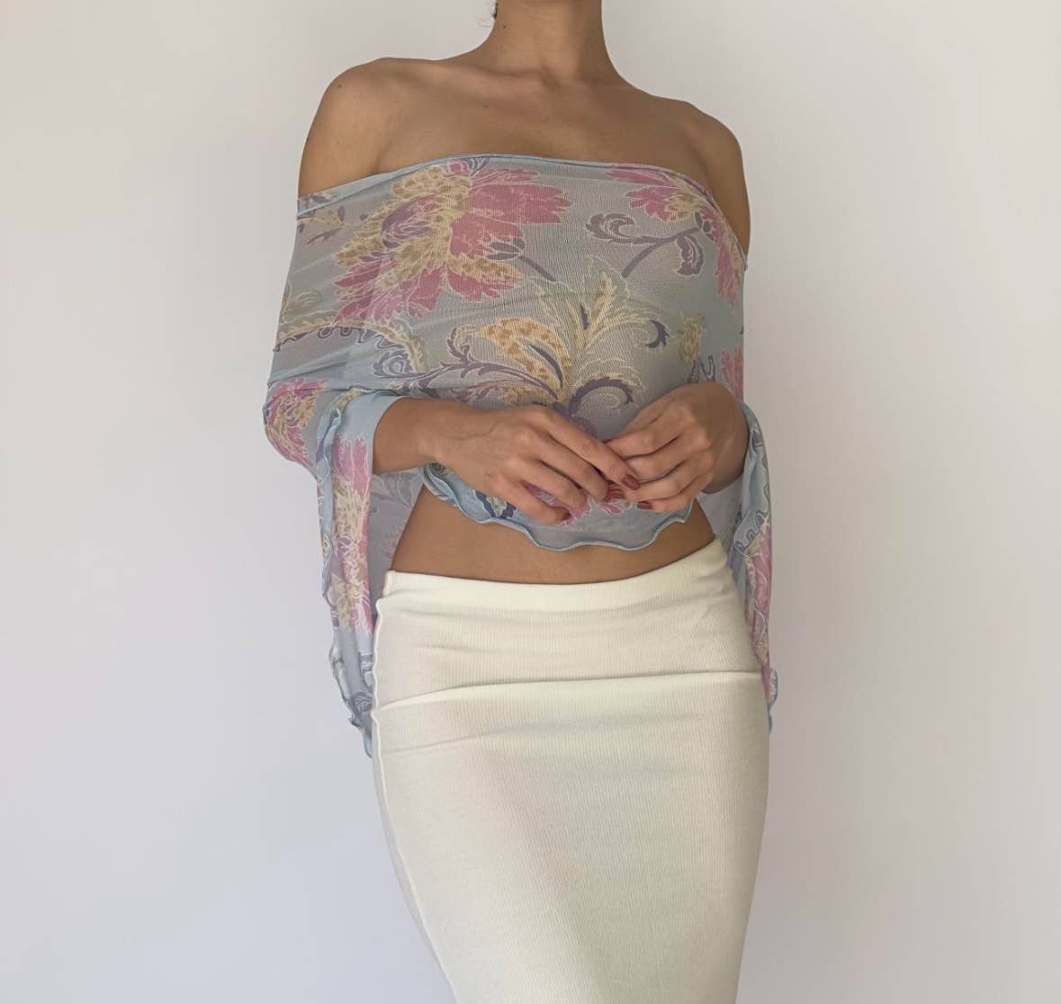 Floral Mesh Poncho Top Blue