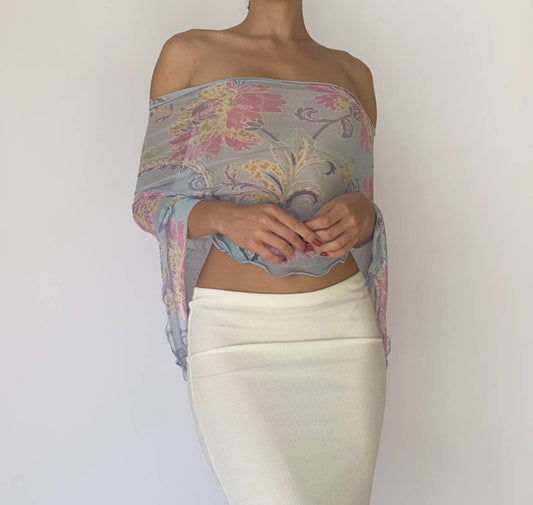 Floral Mesh Poncho Top Blue