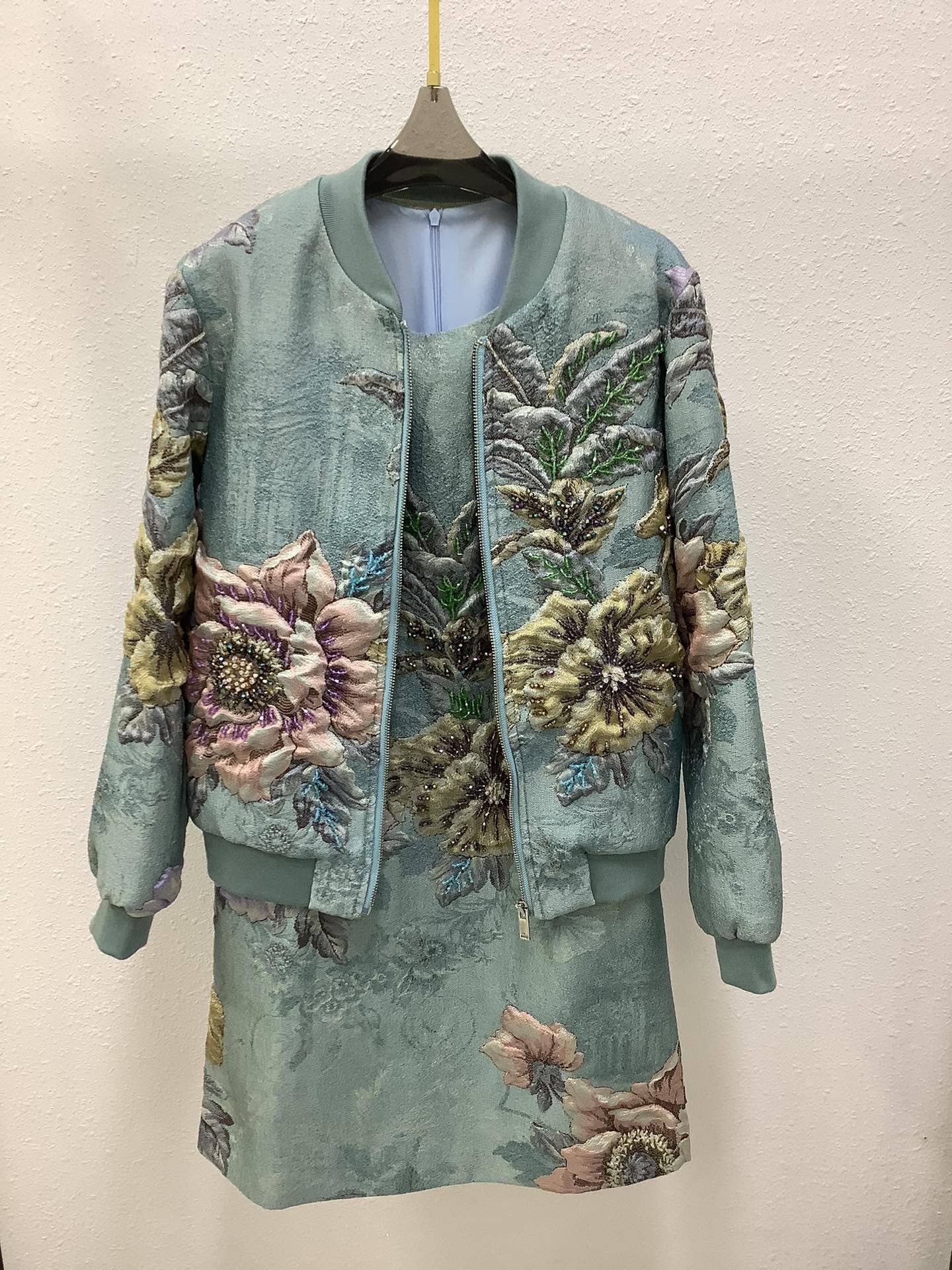 Floral Embroidered Zip Front Bomber Jacket