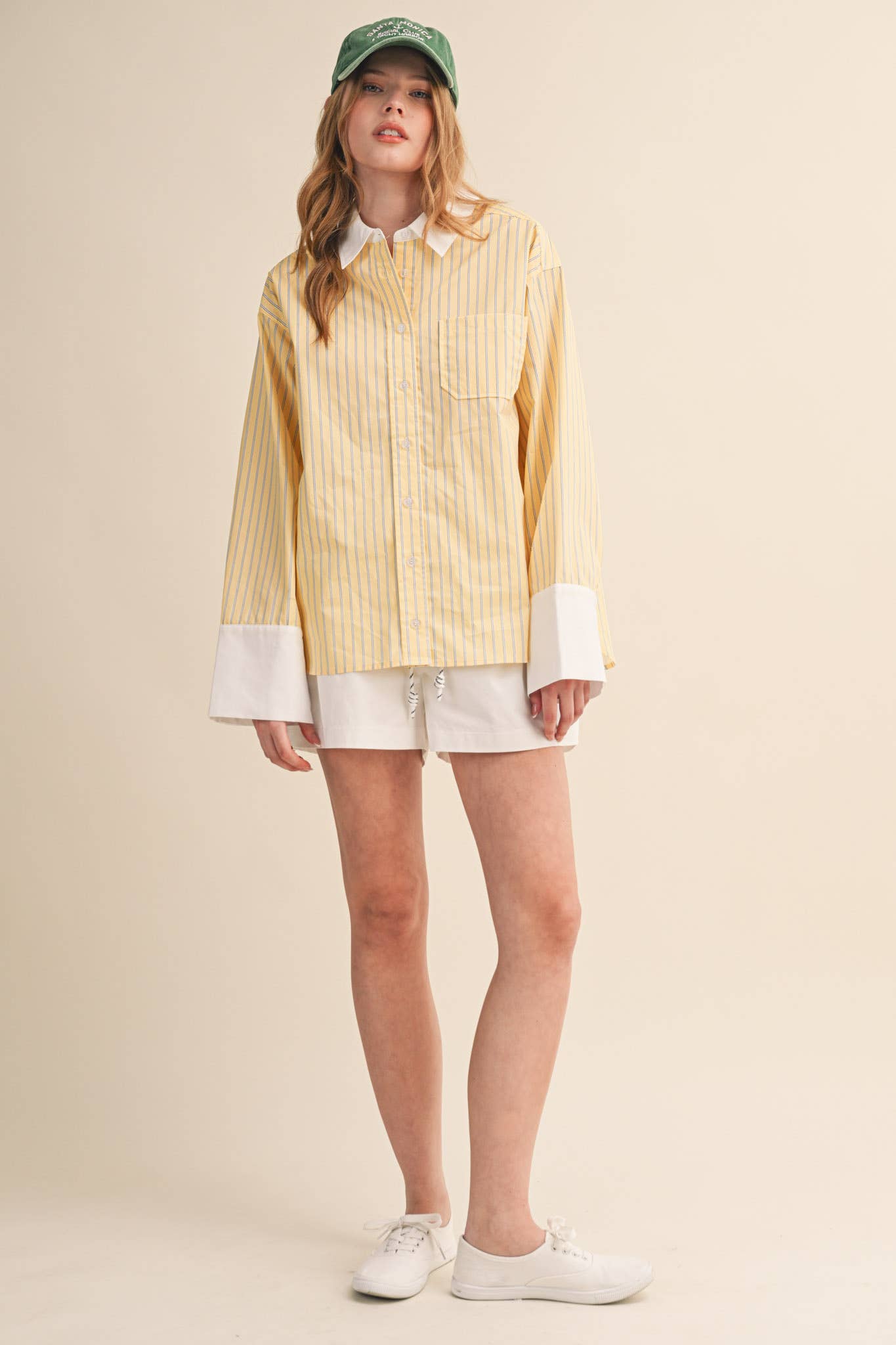 STRIPED CUFF BUTTON DOWN SHIRT