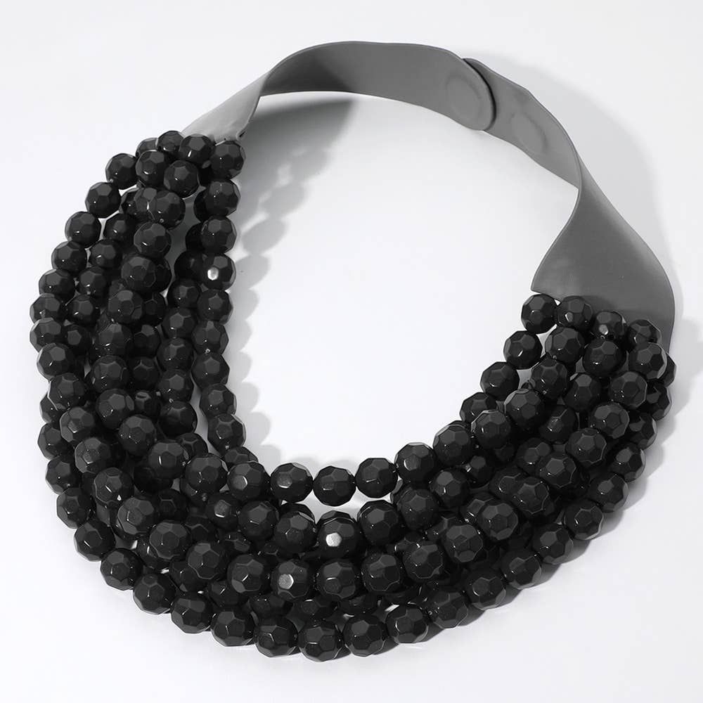 Chunky Acrylic Bead Layered Faux Leather Magnetic Necklace