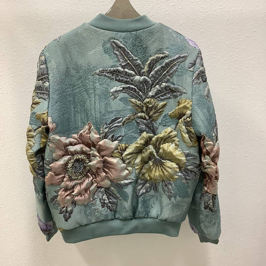 Floral Embroidered Zip Front Bomber Jacket