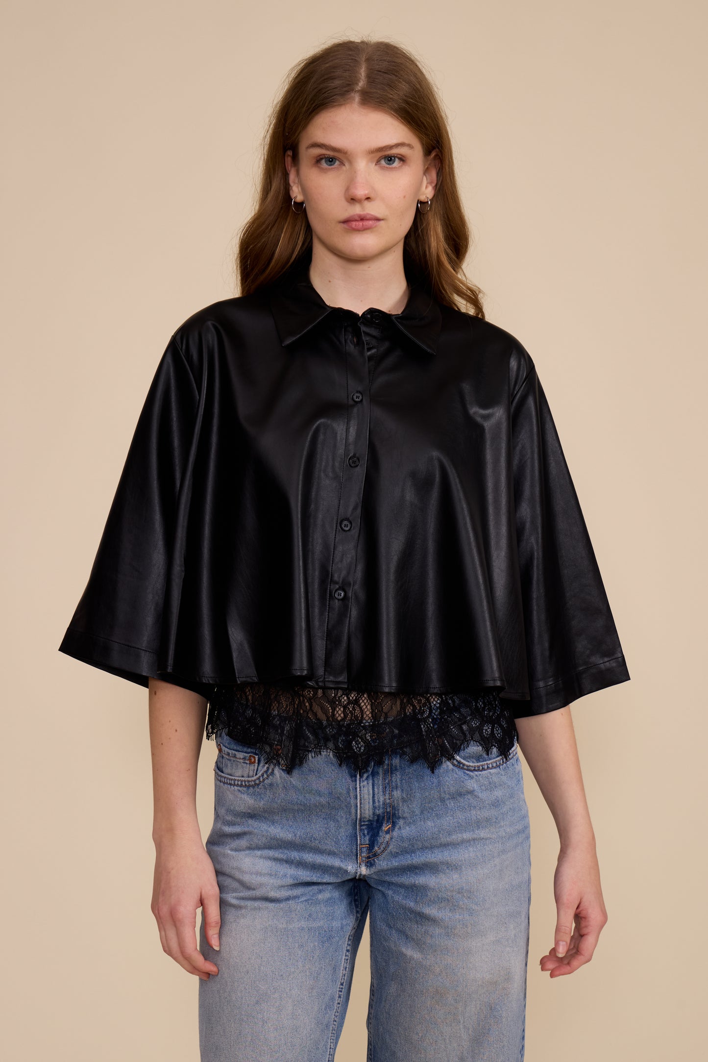 NICK FAUX LEATHER BUTTON DOWN